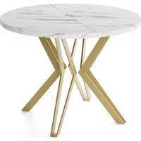 ESSTISCH Daisy runder ausziehbarer, Marmor Weiß 120-200/100/76 cm - Ecru/Goldfarben, Holzwerkstoff/Metall (120/200/76cm) - WFL GROUP