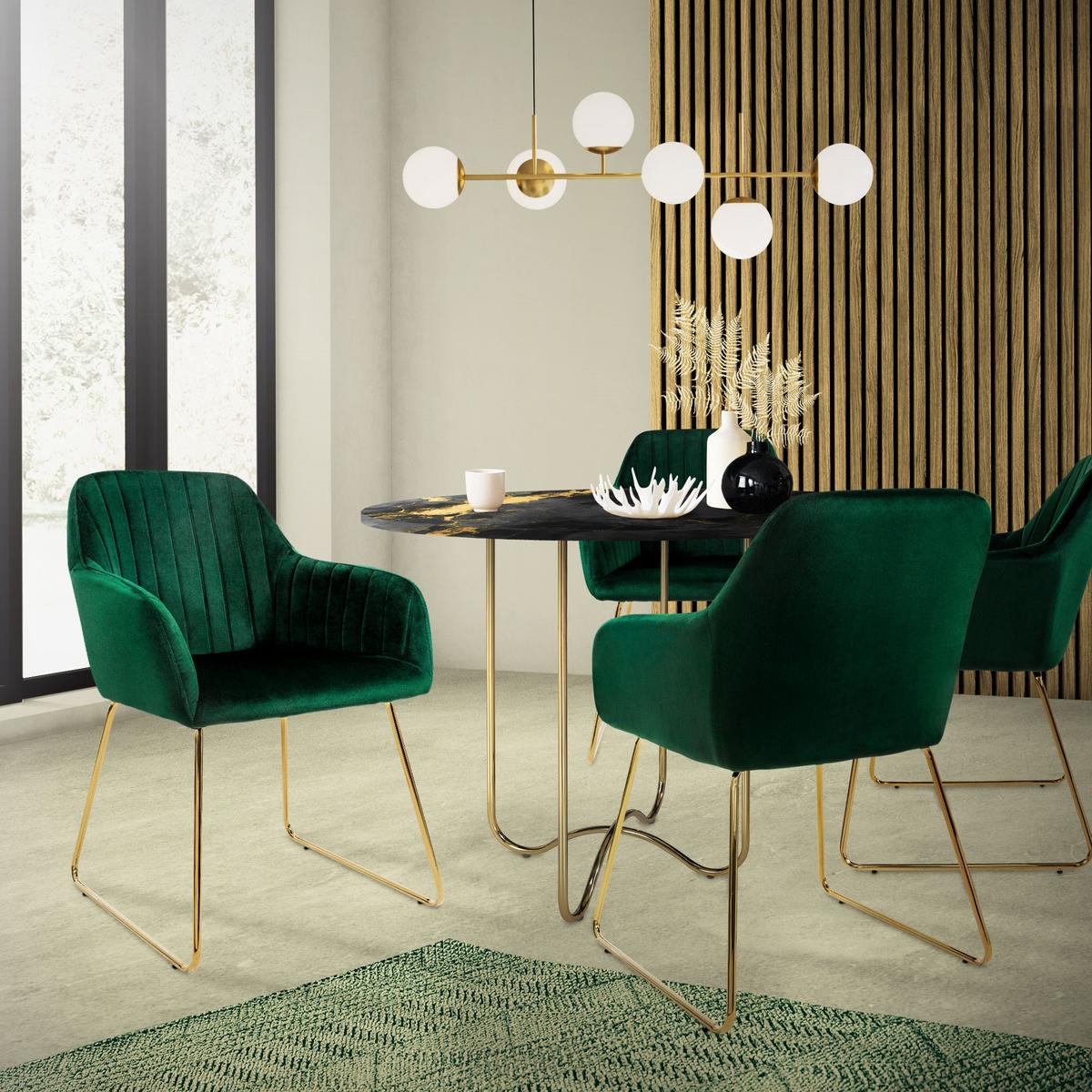 ESSZIMMERSTÜHLE 6er Set Grün Samt - Goldfarben/Grün, Textil/Metall (60/82/57cm) - ML-DESIGN