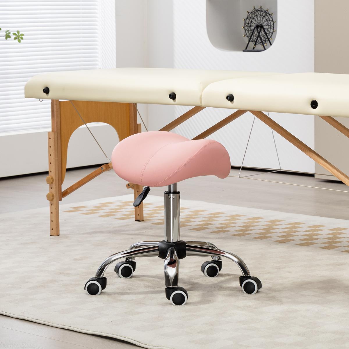 ROLLHOCKER PU Metall Rosa - Chromfarben/Rosa, Kunststoff/Metall (52/61/53cm) - HOMCOM