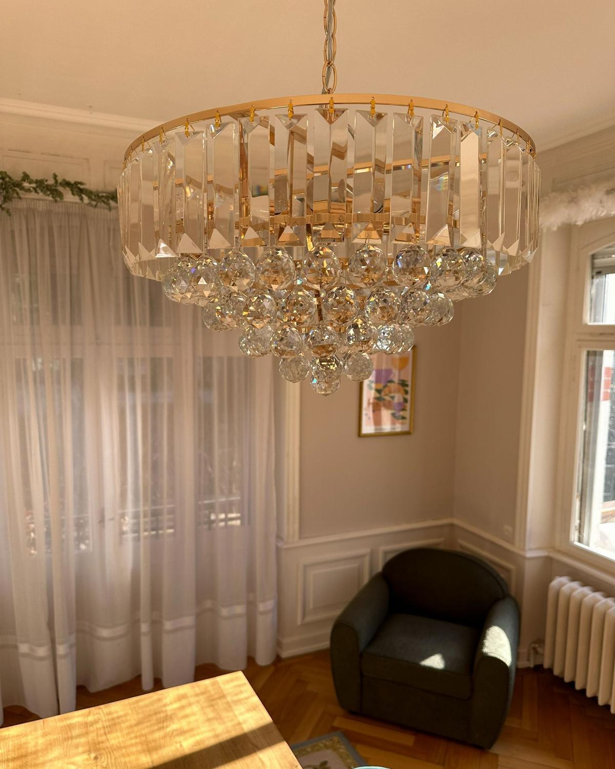 KRONLEUCHTER Gold Acheiro L - Transparent/Goldfarben, Glas (49/49/120cm) - Beliani