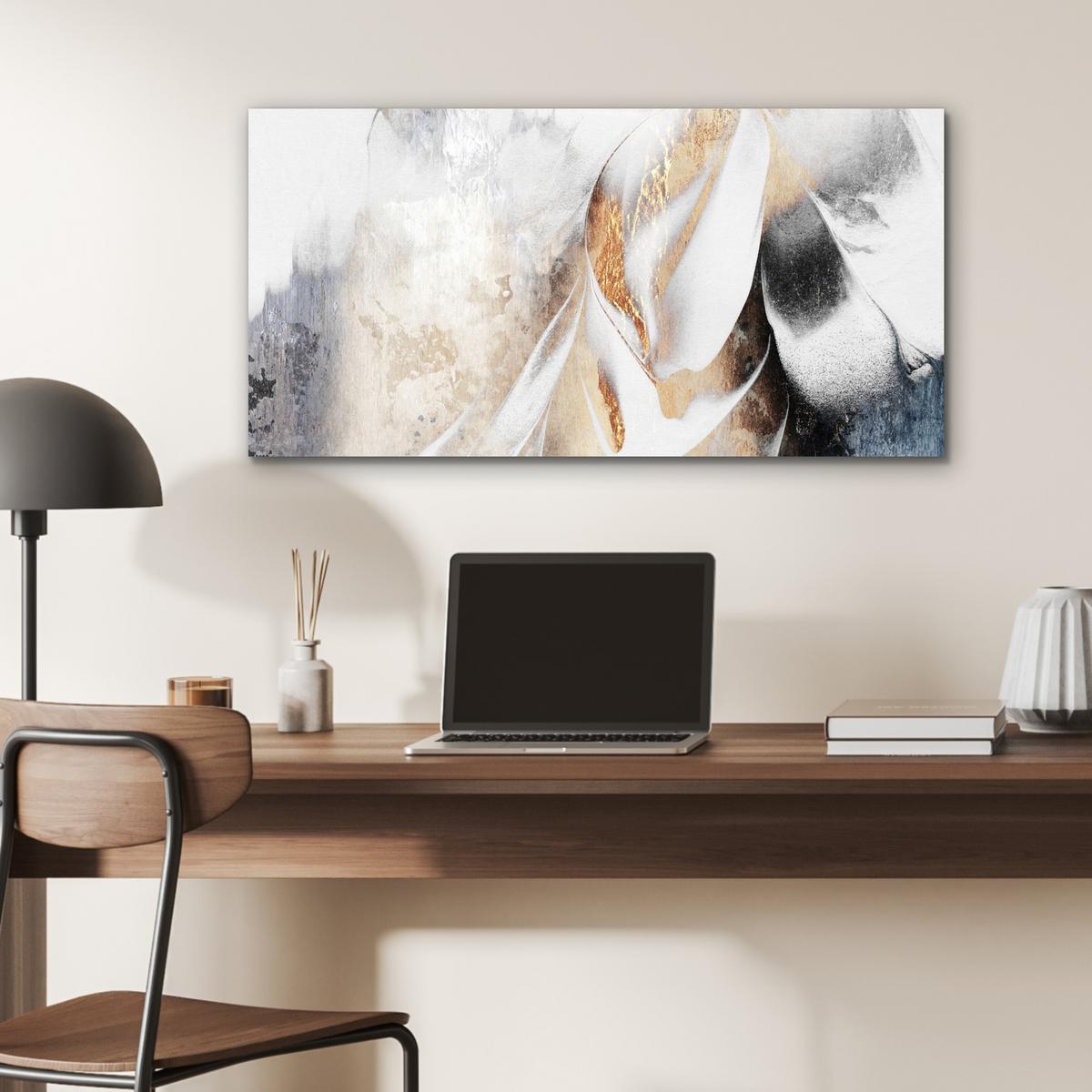 METALLBILD Luxus - Abstrakt - Gold - Weiß 80x40 cm - Goldfarben, Metall (80/40cm) - MuchoWow