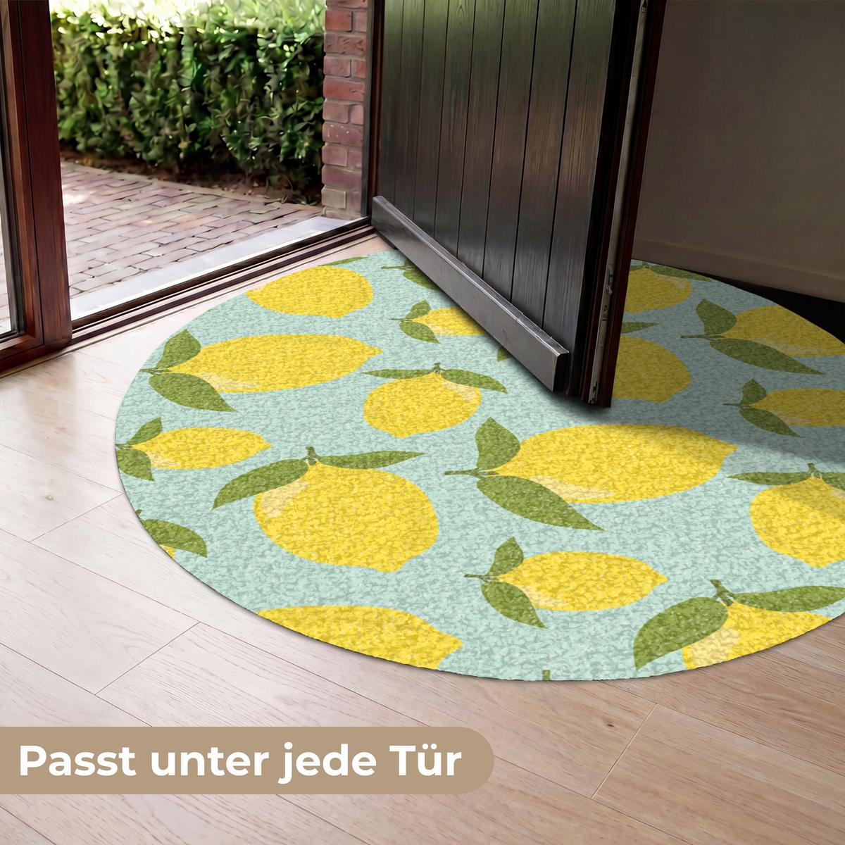 FUSSMATTE Muster Zitronen - Gelb - Blau - Muster - Früchte Flurteppich 120x120 cm - Gelb, Kunststoff (120/0.4cm) - MuchoWow
