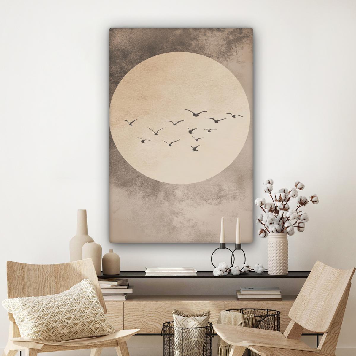 LEINWANDBILD Vogel - Beige - Japanisch Deko XXL 80x120 cm - Taupe, Textil (80/120cm) - MuchoWow