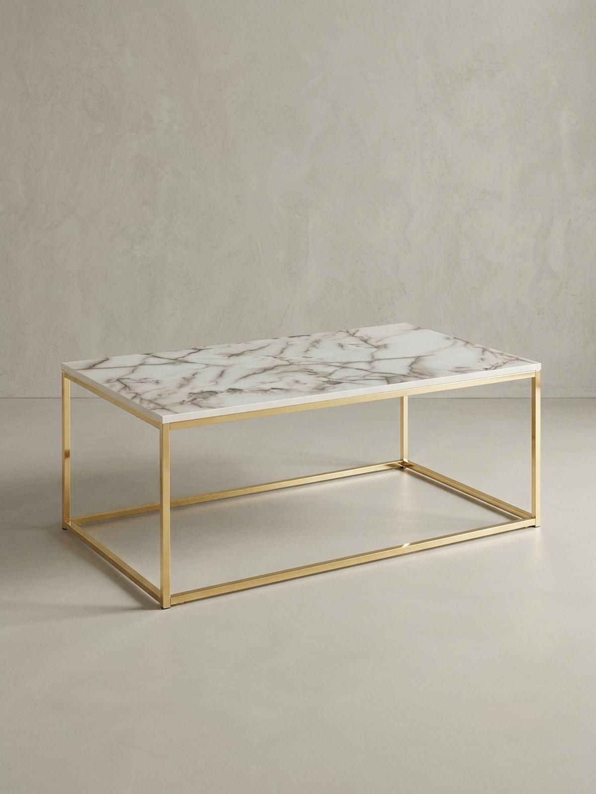 COUCHTISCH mit Marmor-Optik, Metallbeine, rechteckig, Serie MARBRIX, Weiß 100x60x40 cm - Goldfarben/Weiß, Holz/Metall (60/100/40cm) - KADIMA DESIGN