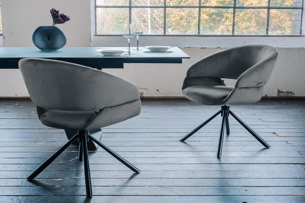 ESSZIMMERSTUHL LARA Grau Velvet Drehbar (360°) (1er-Set) - Blaugrau/Schwarz, Kunststoff/Textil (61/82/62cm) - KAWOLA