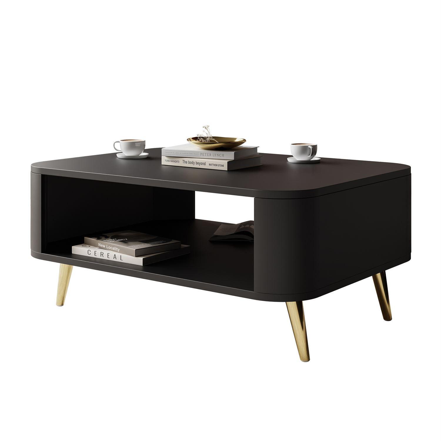 COUCHTISCH SHADOW II mit Ablage unter der Tischplatte - Goldfarben/Schwarz, Holzwerkstoff (60/80/35cm) - Lookway