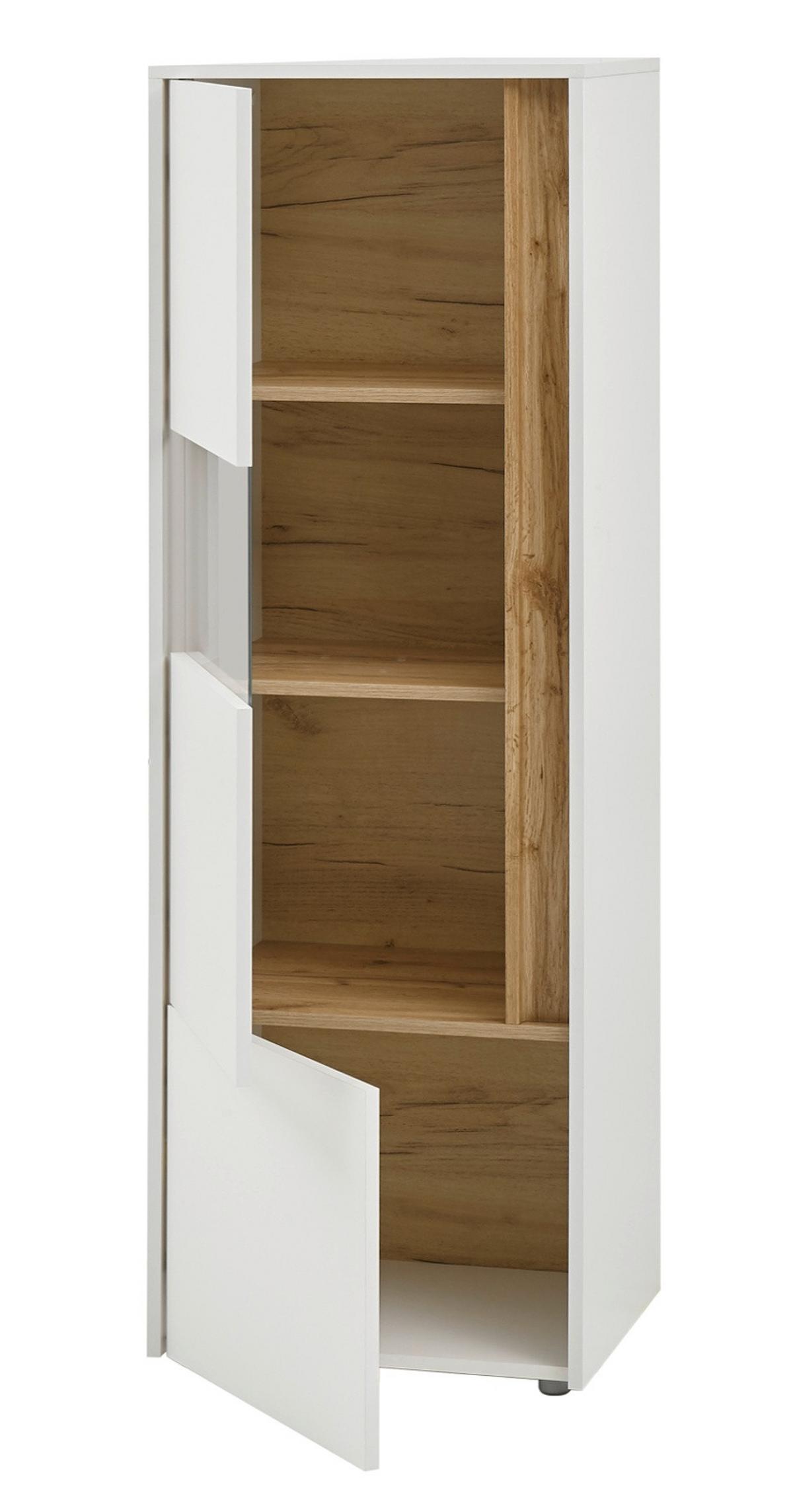 VITRINEN-SET 3-teilig weiß, Eiche Wotan 190, Schrank-Set mit viel Stauraum - Eiche Wotan/Schwarz, Glas/Holz (190/155/40cm) - Furn.Design