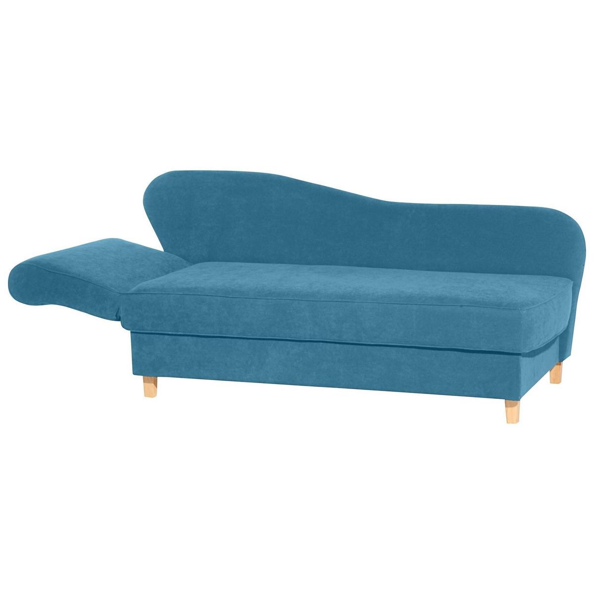 RECAMIERE mit Armteil links klappbar Katia Bezug Veloursstoff Buche natur / petrol - Blau, Kunststoff (190/82/88cm) - 58aufmkessel