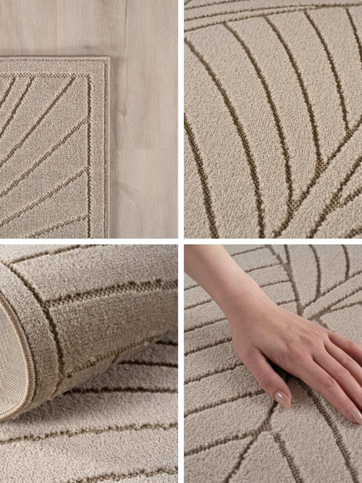 TEPPICH Outdoor, Fußbodenheizung-geeignet, mit Blattmotiv, ENGADIN in Beige, 120 x 170 cm - Beige, Textil (120/170cm) - KADIMA DESIGN