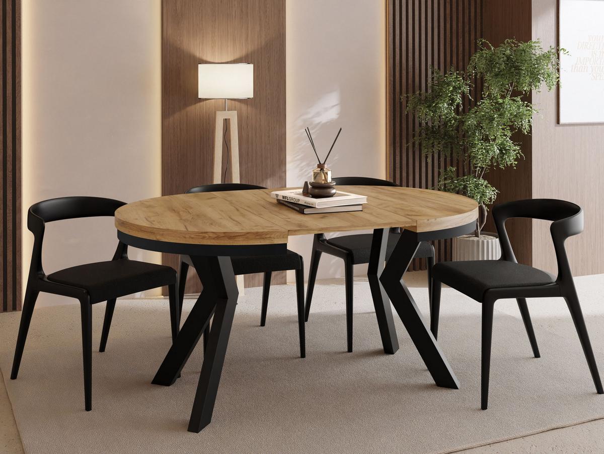 ESSTISCH Savio Neo rund ausziehbar verlängerbar, Eiche Braun 80-130/80/77 cm - Eiche Wotan/Schwarz, Holz/Holzwerkstoff (80/130/77cm) - WFL GROUP