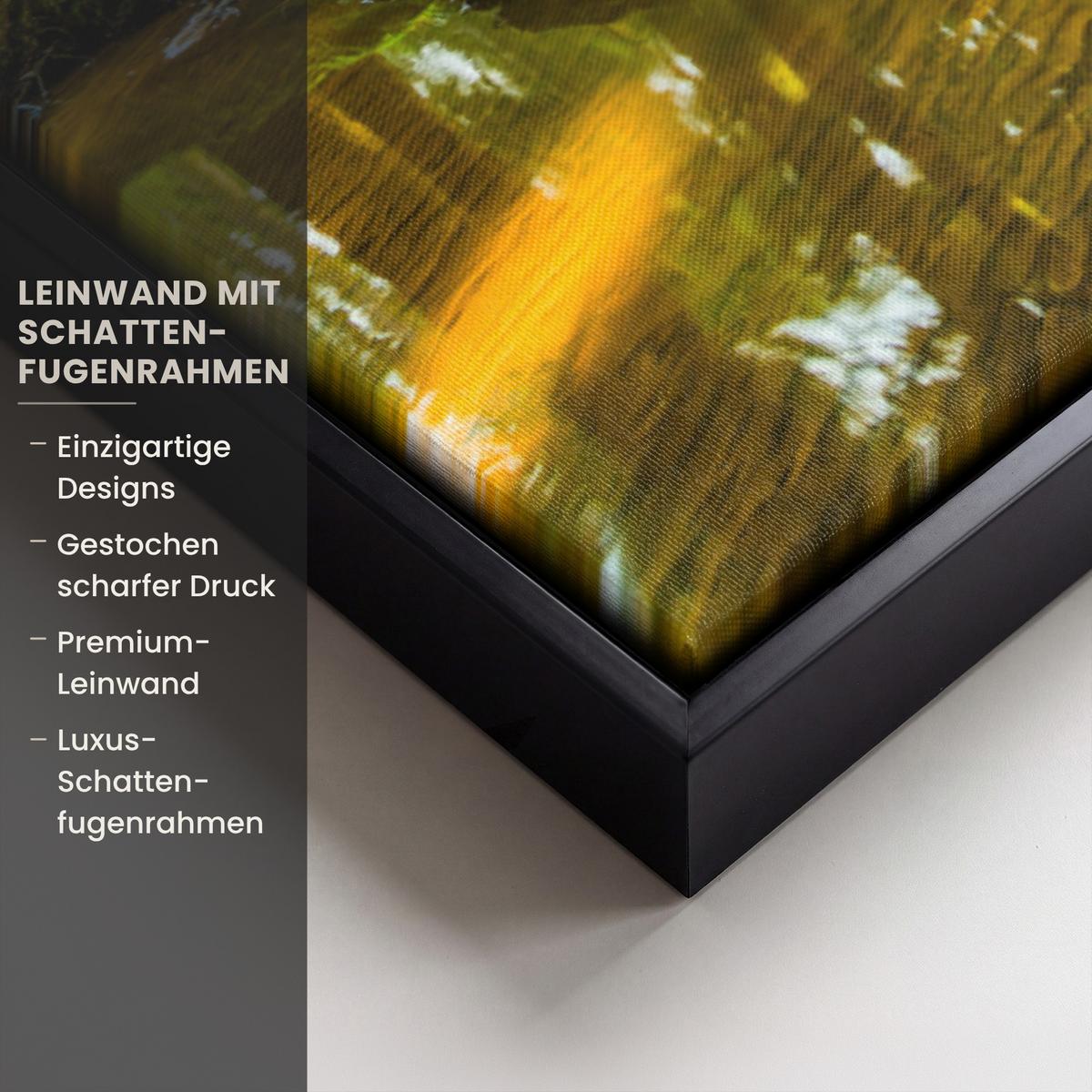 LEINWAND Bilder mit Rahmen - Wald - Landschaft - Wasser - Bäume - Sonne - Grün - Natur - 60x40 - Grün, Textil (60/40cm) - MuchoWow