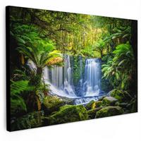 LEINWANDBILD Dschungel - Wasserfall - Australien - Pflanzen - Natur Deko Schlafzimmer 30x20 cm - Dunkelgrün, Textil (30/20cm) - MuchoWow