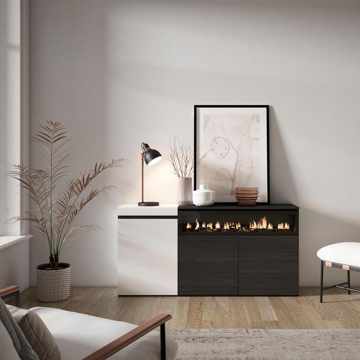 SIDEBOARD Elektrokamin, weiß und schwarz, 150/35/75cm - Multicolor, Holzwerkstoff (150/75/35cm) - Skraut Home