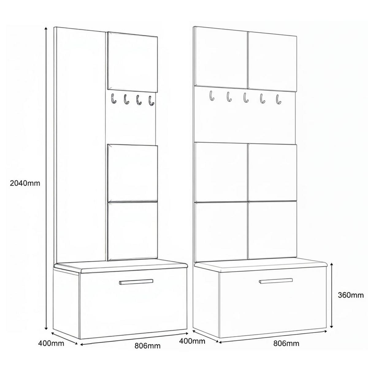 GARDEROBENSCHRANK MODULO 161,2/204/40 cm Modern Garderobe-Set Schwarz - Schwarz/Grau, Holzwerkstoff (161.2/204/40cm) - MASSENO