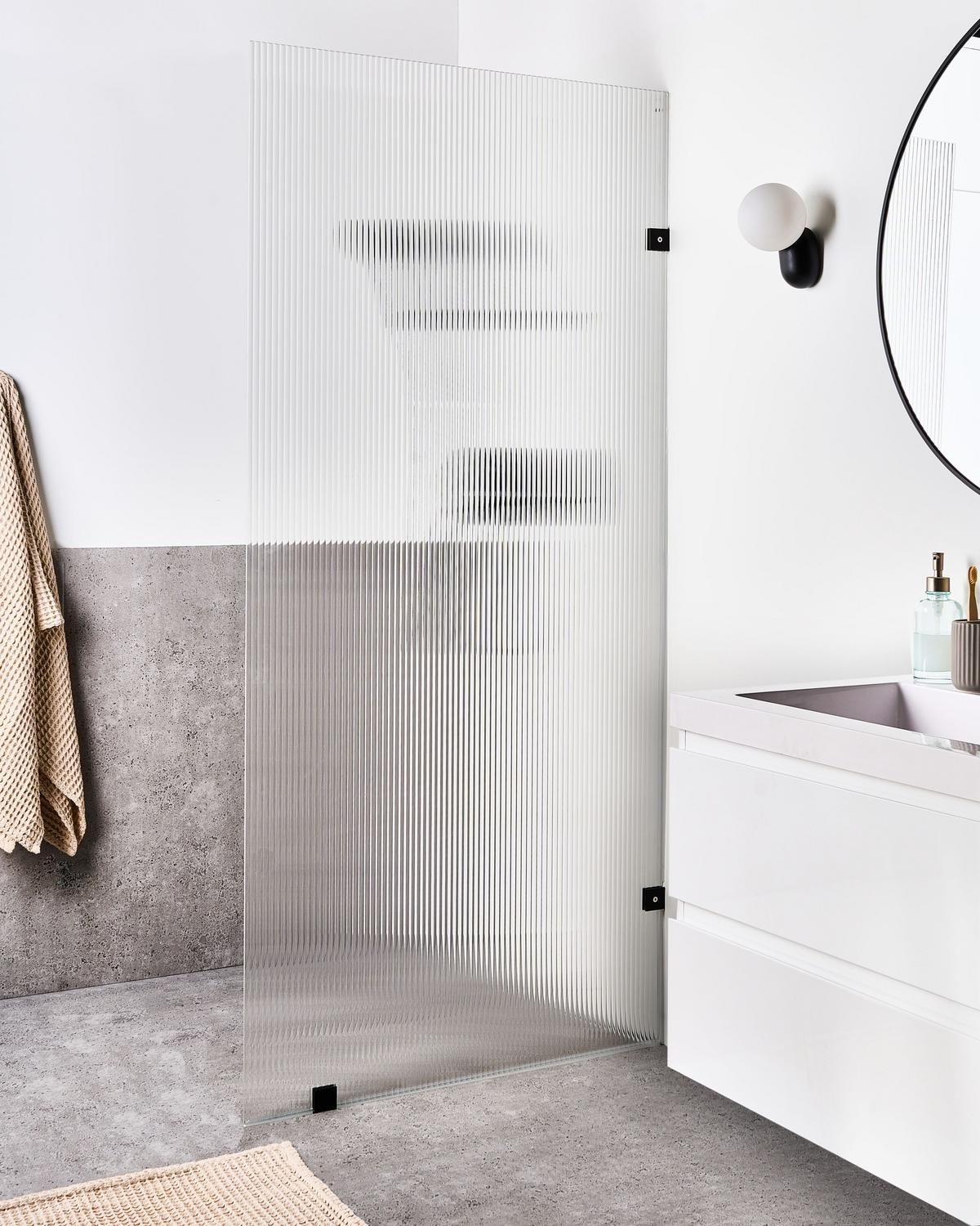 DUSCHWAND 90/195 cm Transparent Mahuida - Transparent/Schwarz, Glas (90/195cm) - Beliani