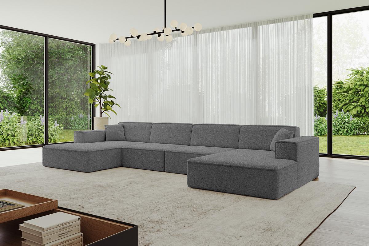 WOHNLANDSCHAFT IREA-U2-v4 - 386x165x77 cm Grau - Olivgrün, Holzwerkstoff/Textil (386/77/165cm) - ALTDECOR