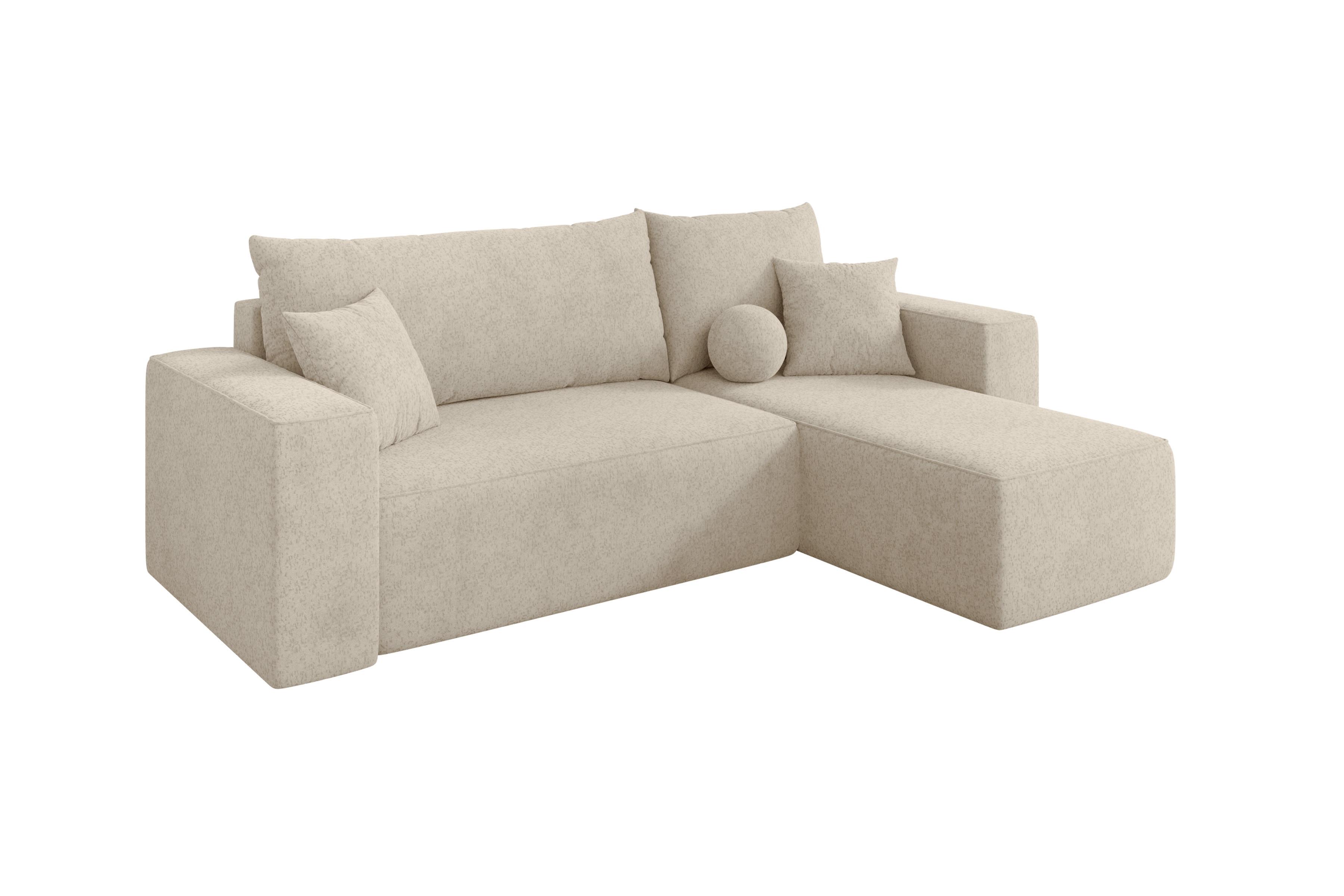 ECKSOFA mit Schlaffunktion Ottomane Rechts SENO-L 249x139x85 Creme Velours - Creme/Schwarz, Holzwerkstoff/Kunststoff (249/139cm) - ALTDECOR