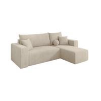 ECKSOFA mit Schlaffunktion Ottomane Rechts SENO-L 249x139x85 Creme Velours - Creme/Schwarz, Holzwerkstoff/Kunststoff (249/139cm) - ALTDECOR