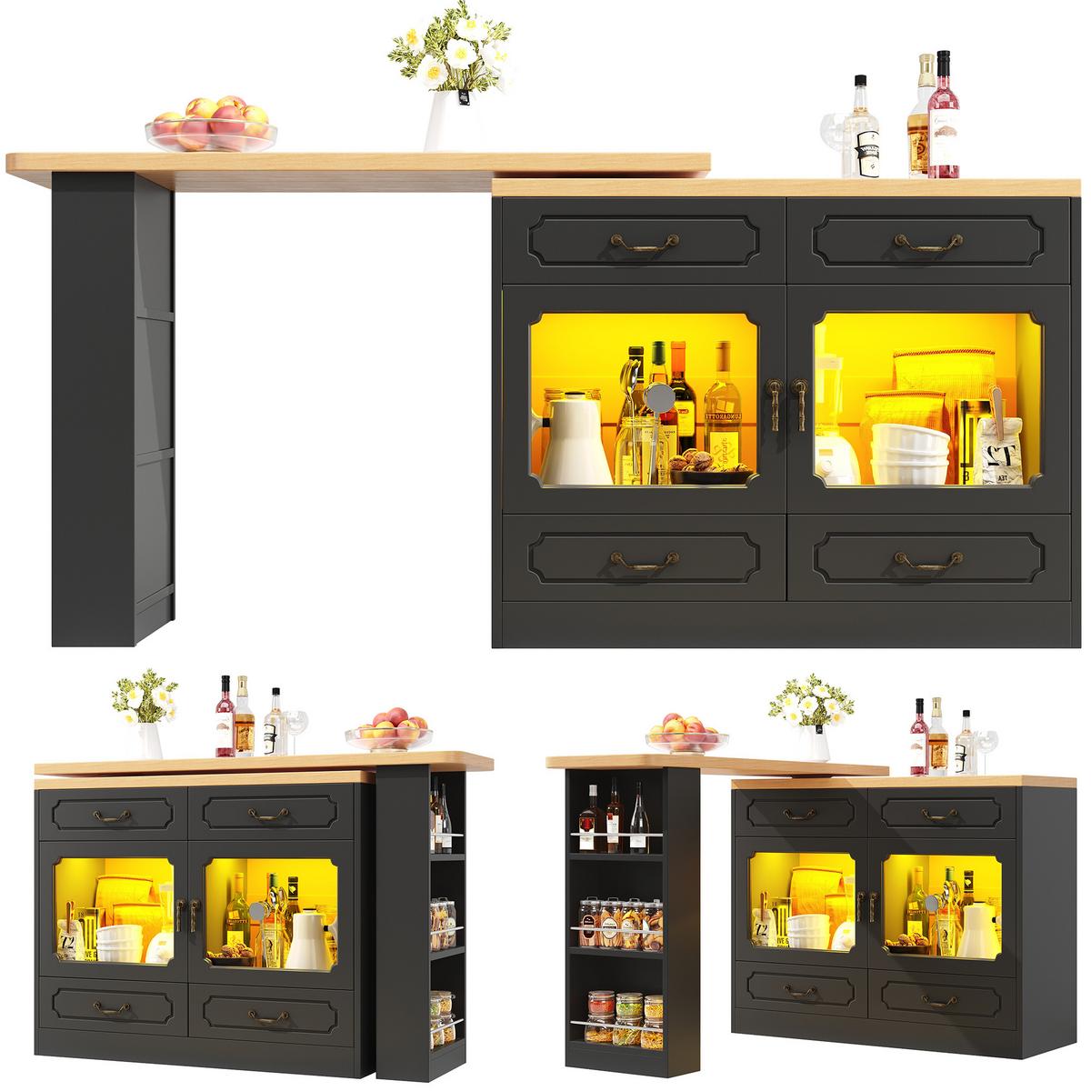 BARTISCH schwarz & eiche-optik ausziehbar mit 360° drehfunktion & led - Schwarz, Holzwerkstoff (39/203/92.8cm) - Urban Meuble