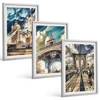 BILDER SET 3er Set - 40x60 cm Silberner Rahmen - Brücken, Türme, europäische Städte - Silberfarben, Kunststoff (40/60cm) - TULUP