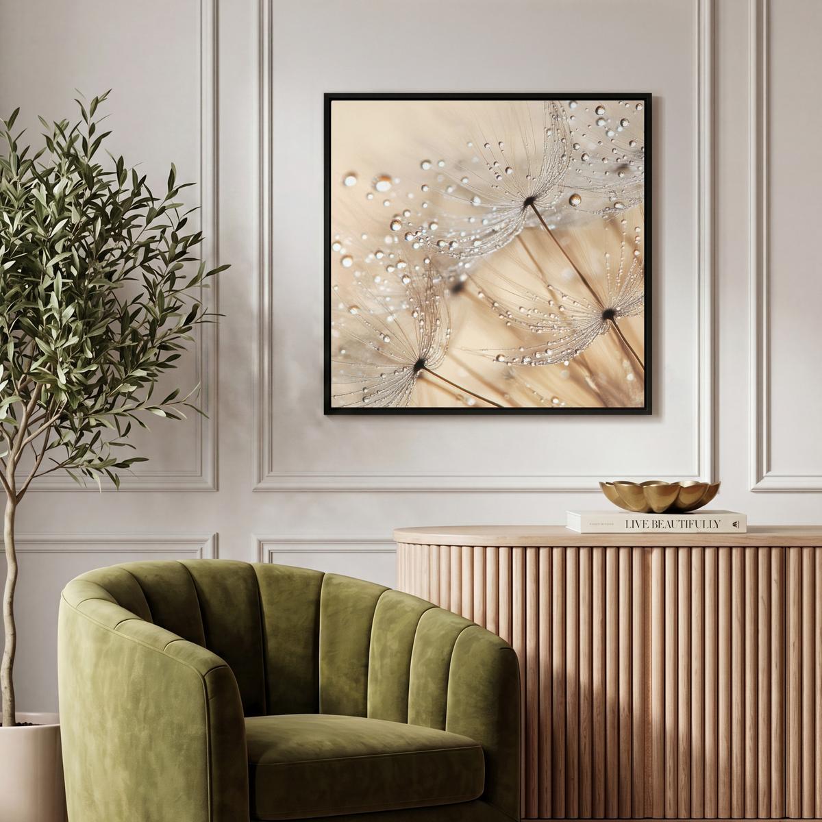 LEINWAND Bilder mit Rahmen - Löwenzahn - Abstrakt - Natur - Beige - 50x50 - Braun, Textil (50/50cm) - MuchoWow