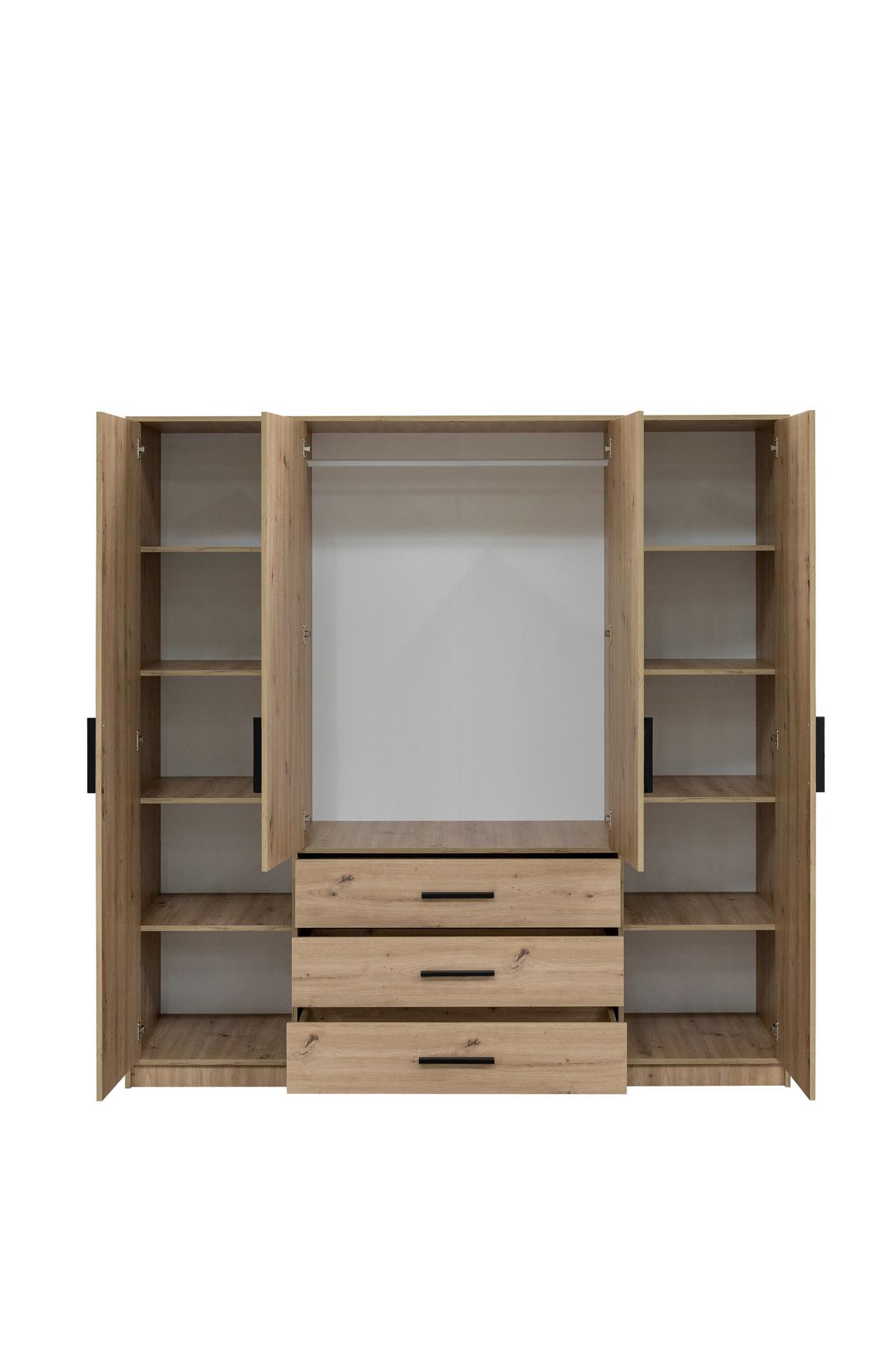 DREHTÜRENSCHRANK FIORA 196/200/57,5 cm 4-türig mit Spiegel Eiche Artisan - Eiche Artisan, Holzwerkstoff (196/200/57.5cm) - MASSENO