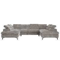 WOHNLANDSCHAFT PABLO U Cord Hellgrau - Hellgrau/Schwarz, Textil/Metall (346/76/208cm) - MKS