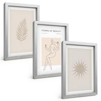 BILDER SET 3er Set - 20x30 cm Silberner Rahmen - Eine Sammlung minimalistischer Formen - Silberfarben, Kunststoff (20/30cm) - TULUP