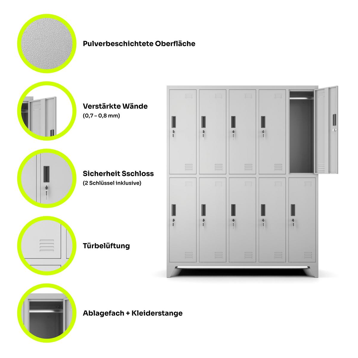MEHRZWECKSCHRANK mit 10 Fächer Stahl Hellgrau 136x172x45cm - Hellgrau, Metall (136/172/45cm) - Muralo