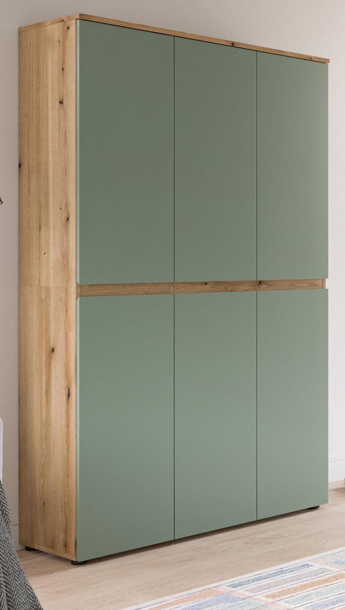 MEHRZWECKSCHRANK grün, Evoke Eiche 105 x 175 cm, Stauraumschrank 6-türig mit 18 Fächern - Eichefarben/Schwarz, Holzwerkstoff/Kunststoff (105/175/37cm) - Inn.Furn