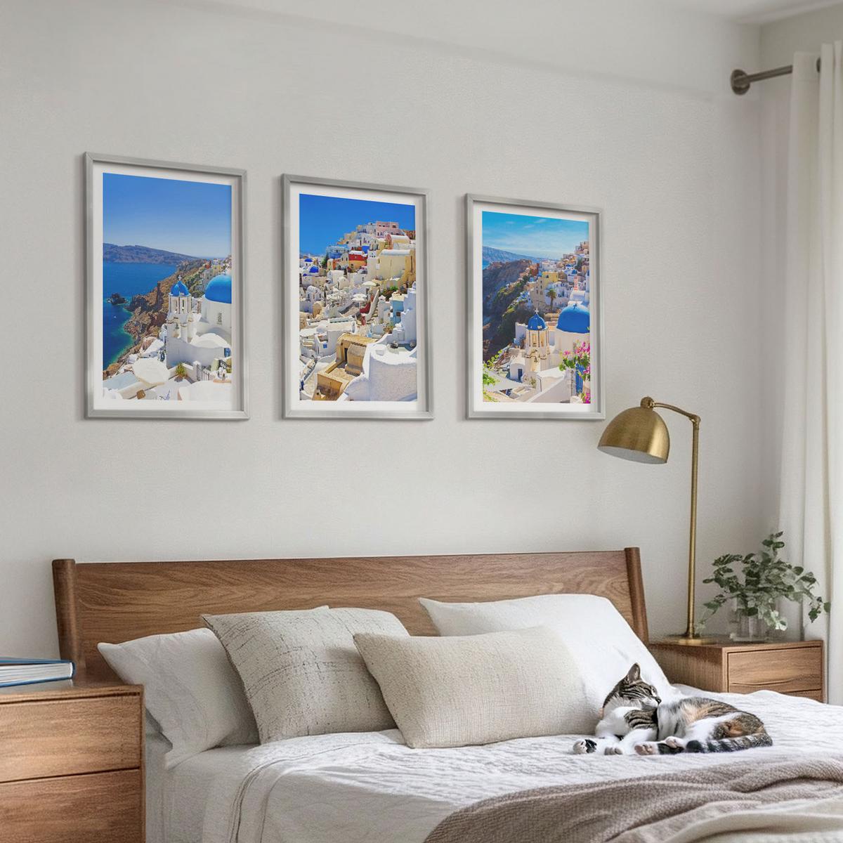 BILDER SET 3er Set - 40x60 cm Silberner Rahmen - Landschaftsarchitektur Oia Santorini - Silberfarben, Kunststoff (40/60cm) - TULUP