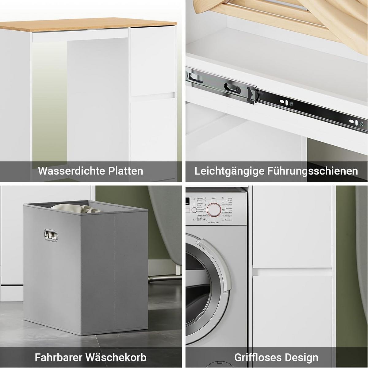 WASCHMASCHINENSCHRANK mit Wäschekorb Weiß 100x60x95 cm - Weiß, Holzwerkstoff (100/95/60cm) - SoBuy