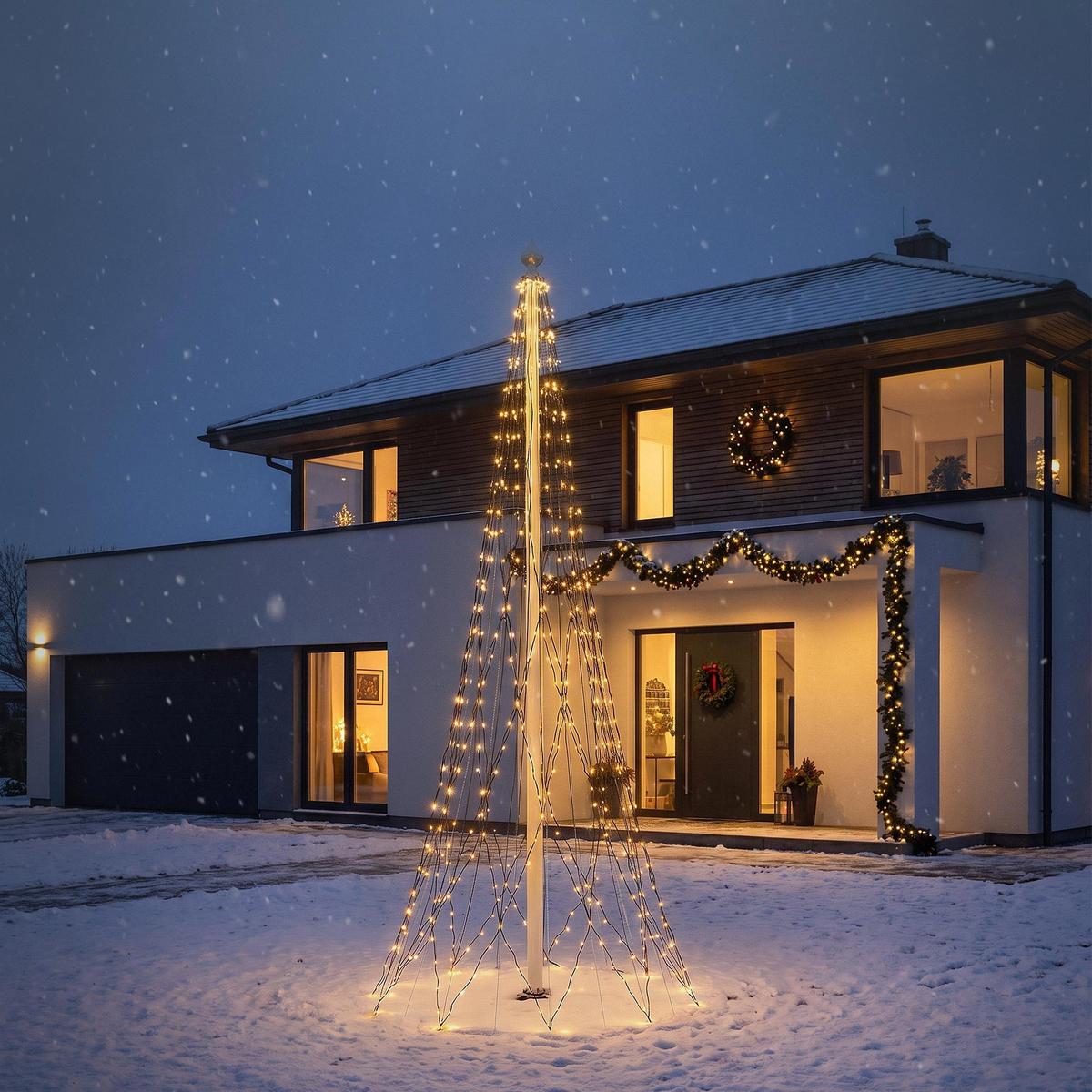 LED LICHTERKETTE für Fahnenmast und Weihnachtsbaum Weihnachtsbeleuchtung Außen 4m 726 LED Warmweiß - Schwarz, Kunststoff (150cm) - ECD-Germany