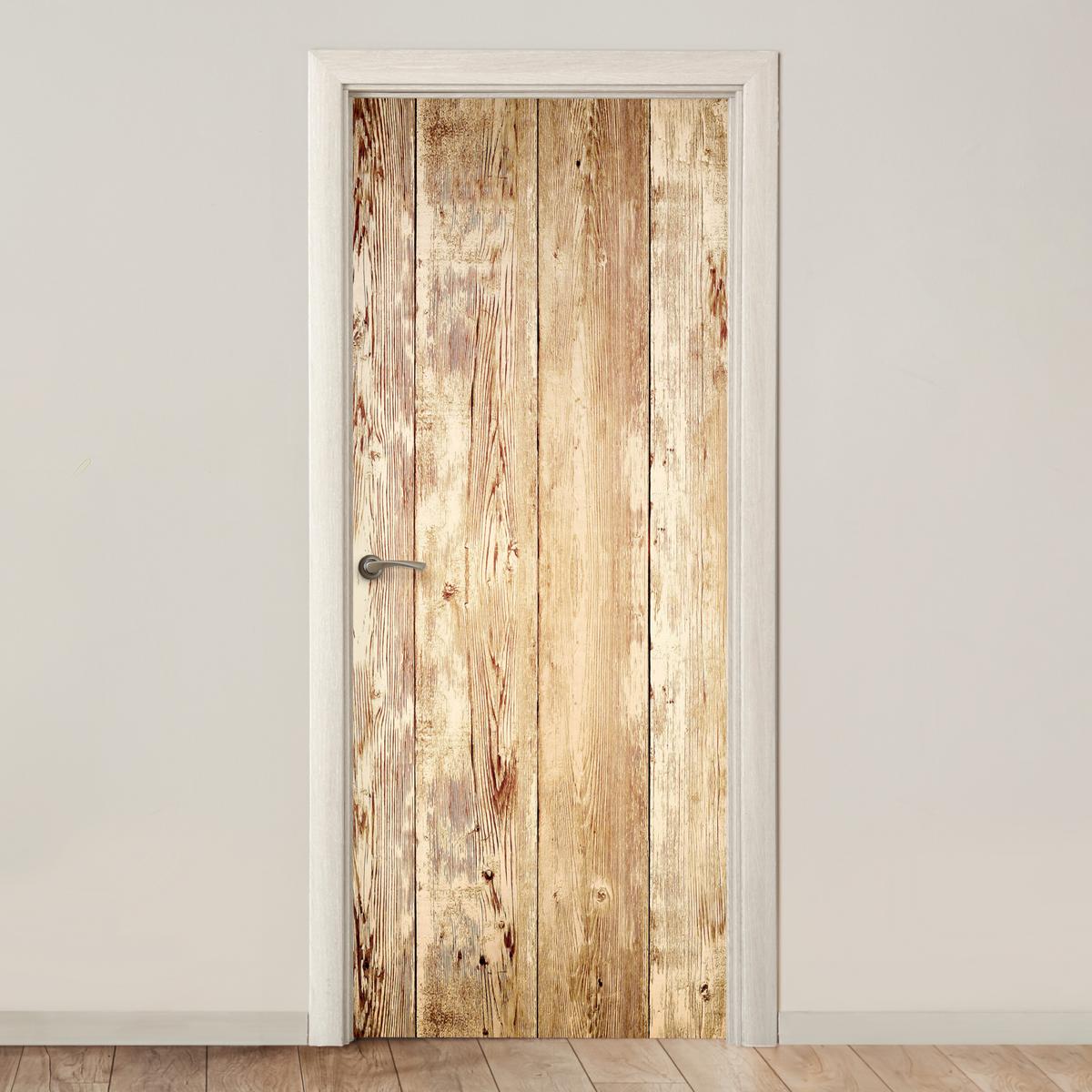 TÜRAUFKLEBER Holz - Vintage - Regal - Eiche Fototapete selbstklebend 80x205 cm - Türtapete - Honigeiche, Kunststoff (80/0.1cm) - MuchoWow