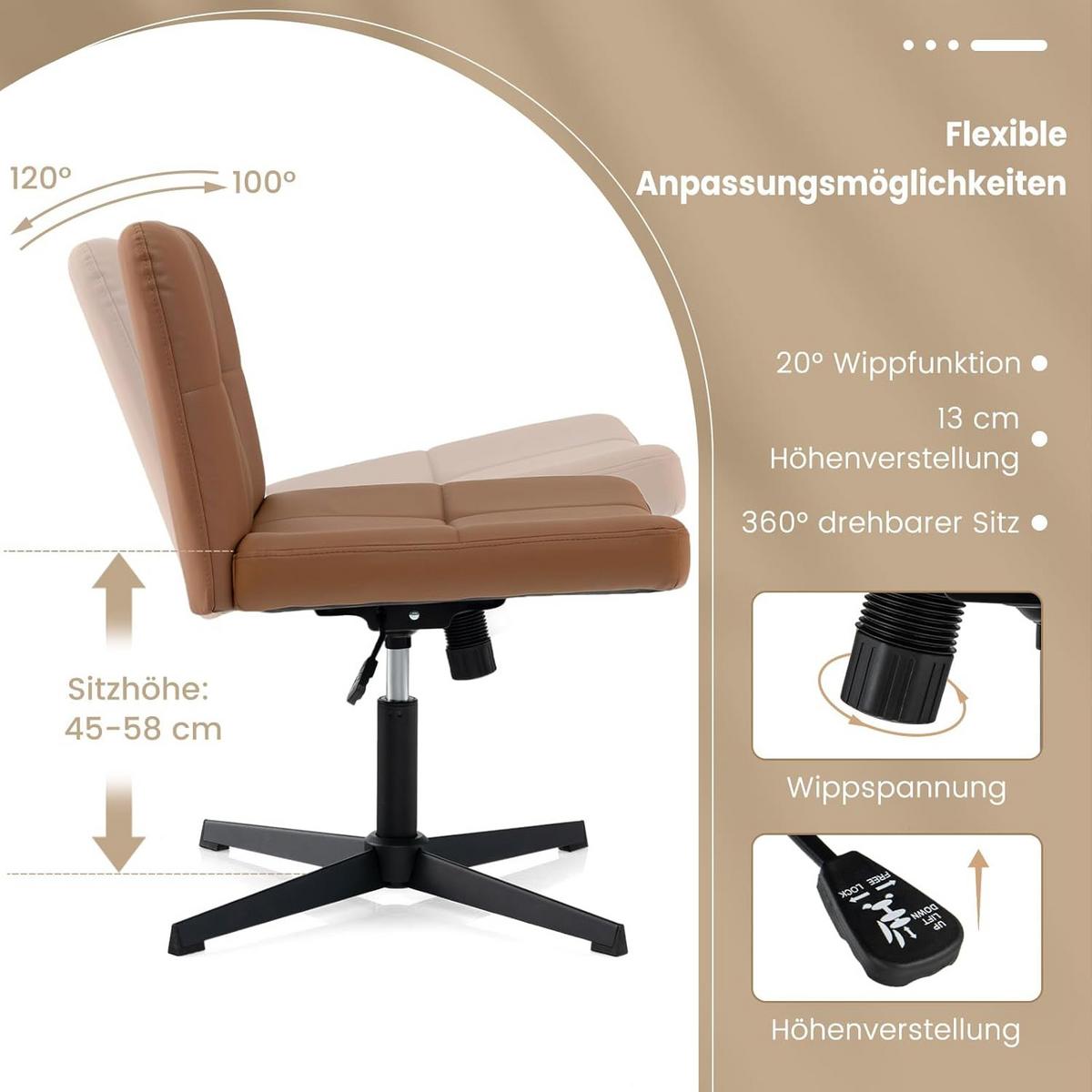 BÜROSTUHL Braun - Braun, Kunststoff (69/89/64cm) - COSTWAY