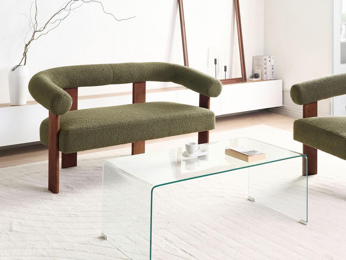 2-SITZER-SOFA Bouclé Grün/Dunkelbraun Ilbro - Braun/Grün, Textil (138/76/68cm) - Beliani
