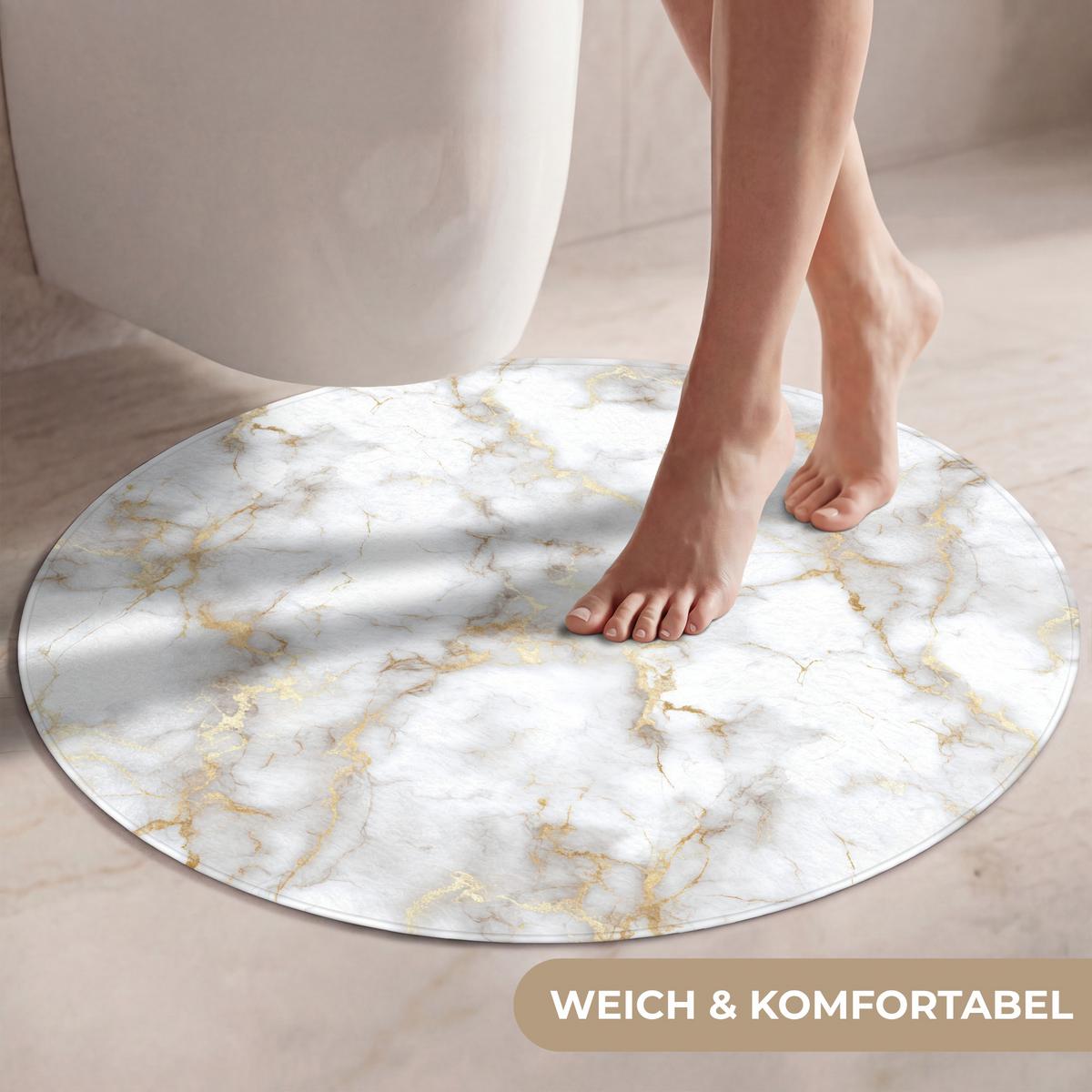 WC-VORLEGER Goldene Adern - Marmor - Weiß Toilettenteppich 70x70 cm - Weiß, Textil (70/1cm) - OnlyWow