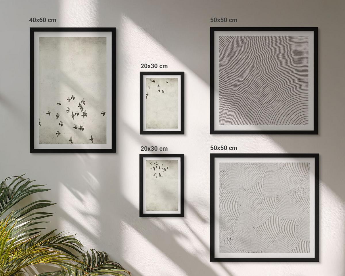 BILDER SET 5er Set - 50x50 cm & 20x30 cm & 40x60 cm Schwarzer Rahmen - Minimalistische Vogelmalerei - Schwarz, Kunststoff (40/60cm) - TULUP