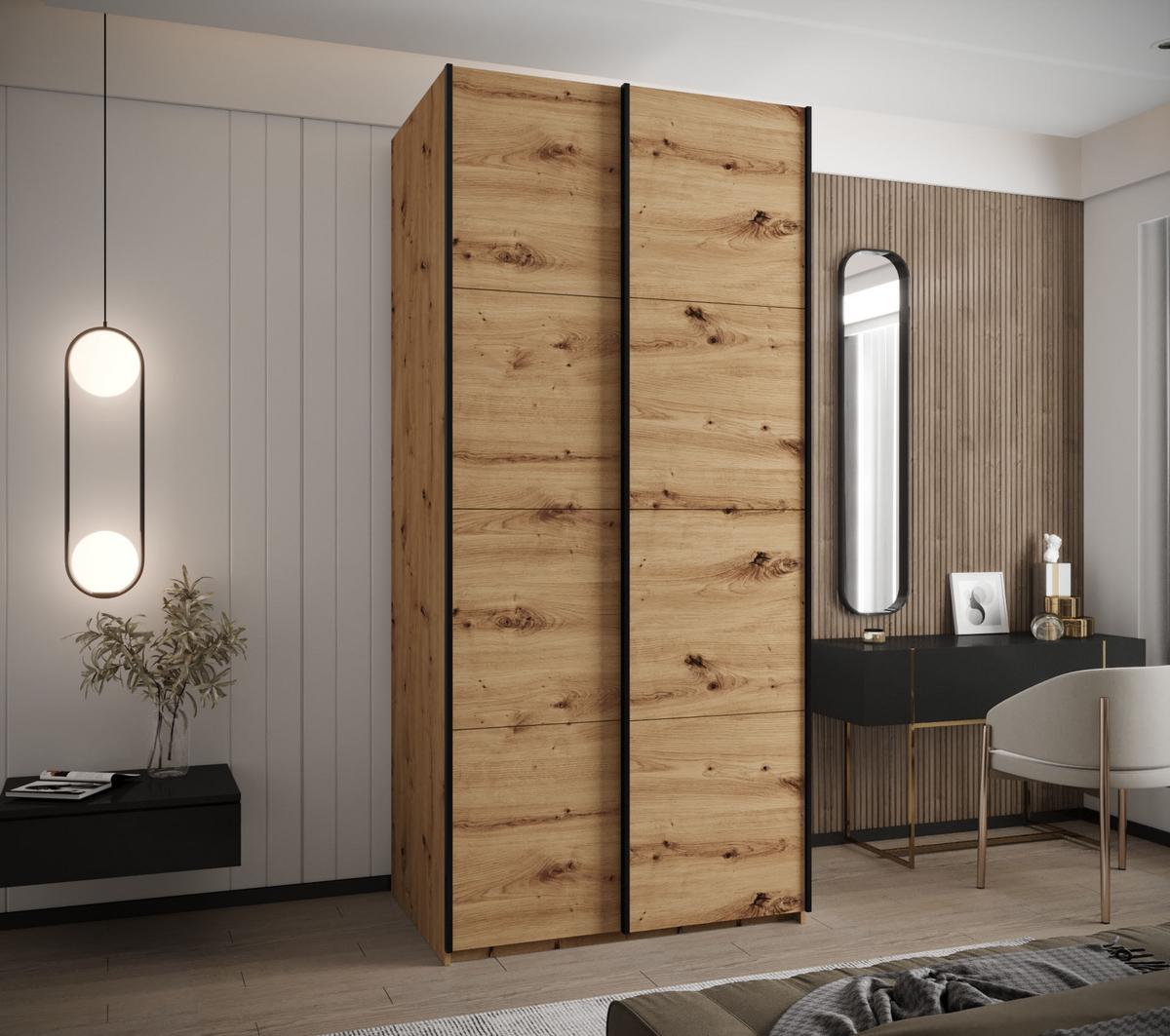 SCHWEBETÜRENSCHRANK 245,5/110/64 2-türig - Schwarz/Eiche Artisan, Holz/Metall (110/245/64cm) - Abiks Möbel