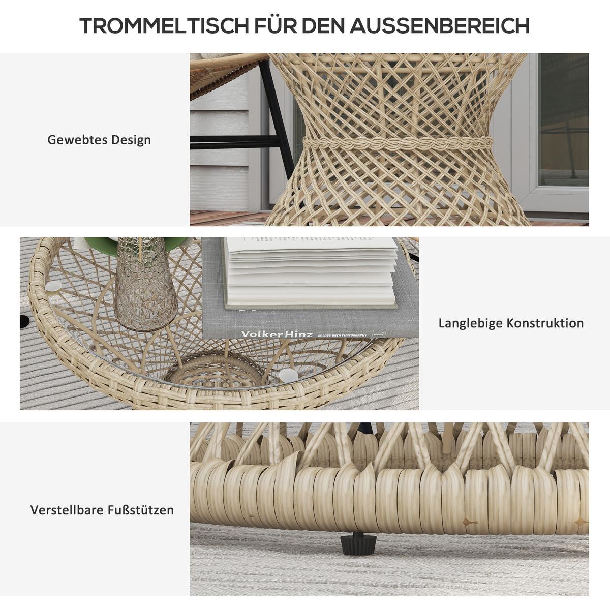 GARTENTISCH, Braun, Stahl, PE Rattan - Braun, Kunststoff (45/45/52cm) - Outsunny