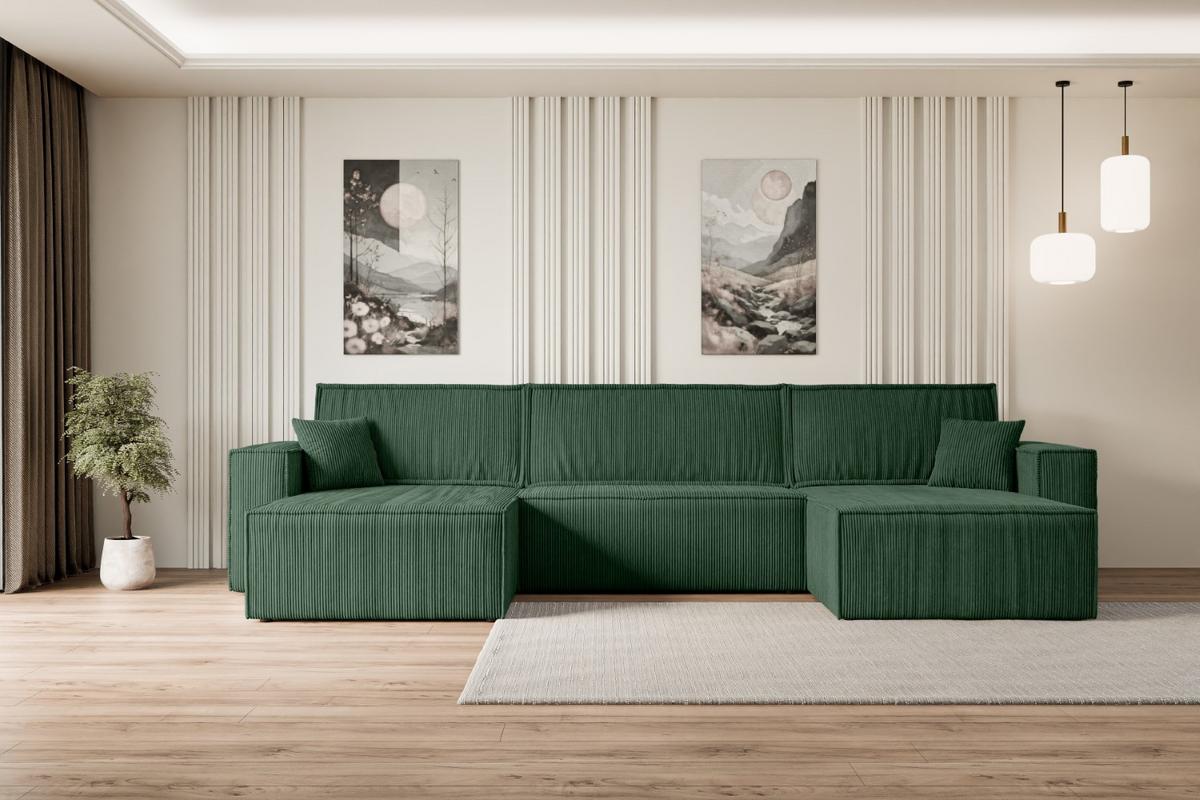 WOHNLANDSCHAFT mit Schlaffunktion und Bettkasten CELTIC-XLU - 377x143x83 cm Grün Cord - Schwarz/Grün, Holzwerkstoff/Kunststoff (377/83/143cm) - ALTDECOR