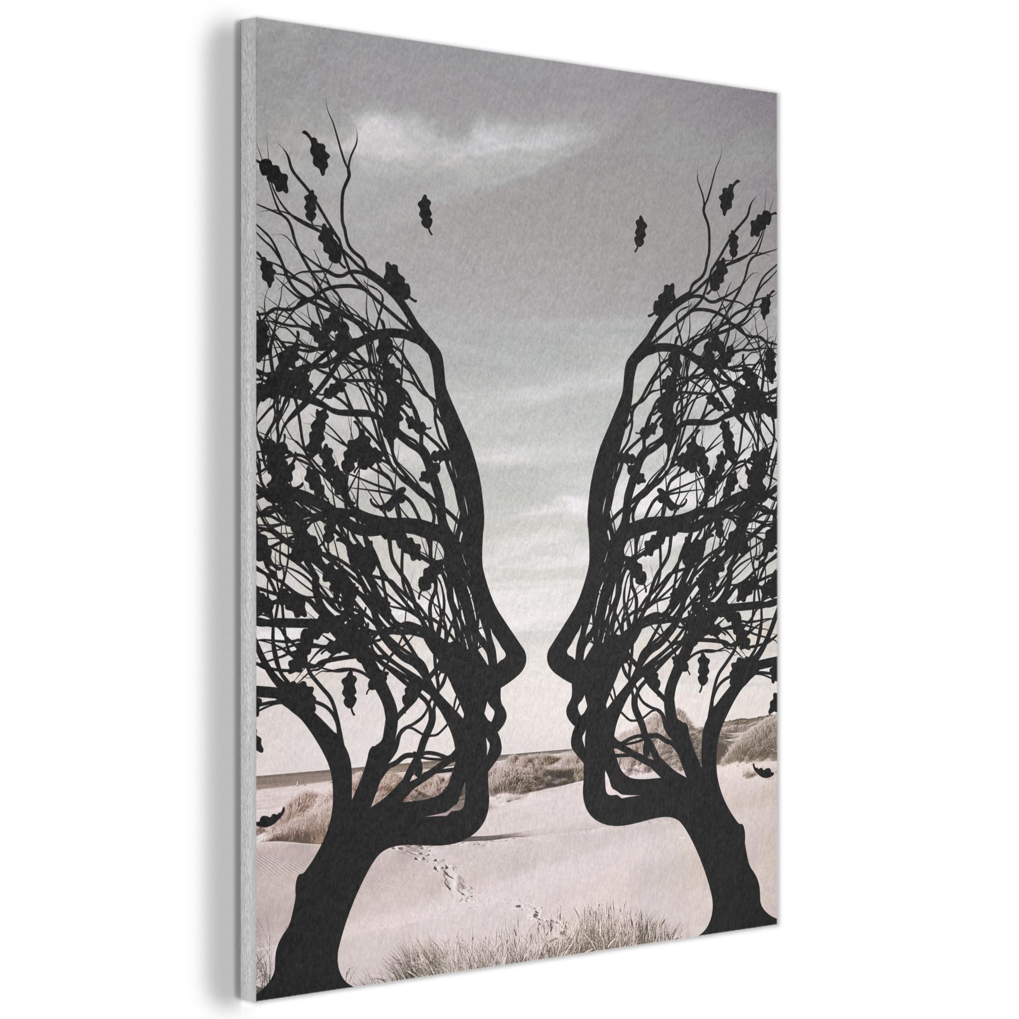 AKUSTIKBILD Strand - Meer - Menschen - Baum - Moderne Kunst Wandbilder 60x80 cm - Hellgrau, Kunststoff (60/80/0.9cm) - MuchoWow