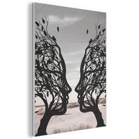 AKUSTIKBILD Strand - Meer - Menschen - Baum - Moderne Kunst Kunstdruck Schlafzimmer 50x70 cm - Hellgrau, Kunststoff (50/70/0.9cm) - MuchoWow