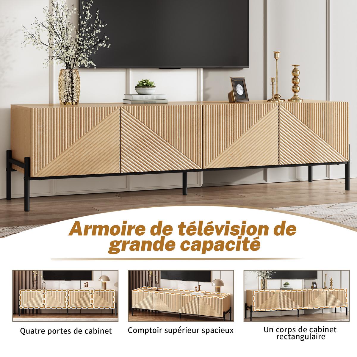 TV LOWBOARD holzoptik 3D design 4 türen modern - Naturfarben, Holzwerkstoff (163.5/45/40cm) - Urban Meuble