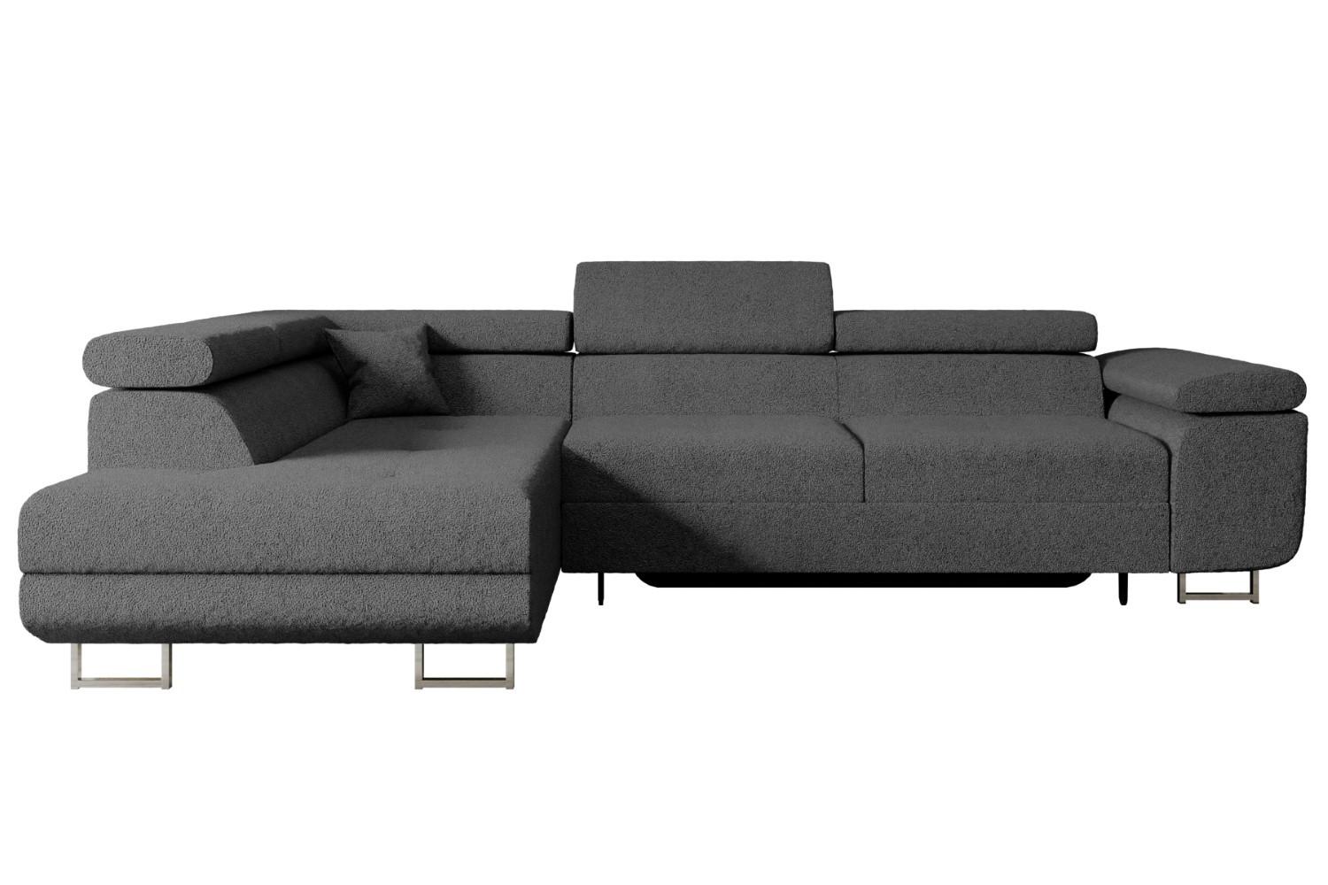 ECKSOFA mit Schlaffunktion und Bettkasten GUSA-L 272x202x107 cm Grau Bouclé - Silberfarben/Grau, Holzwerkstoff/Textil (202/272cm) - ALTDECOR