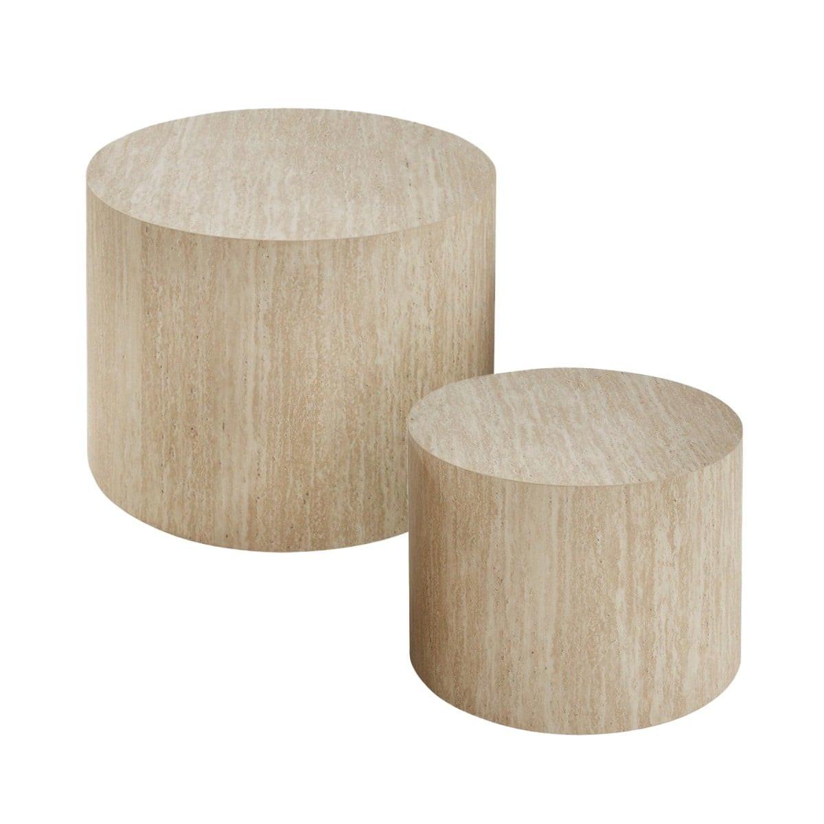 COUCHTISCHE RUND TRAVERTINOPTIK 2er set 58/58/58 cm - Beige, Holzwerkstoff (65.5/58/38cm) - Calicosy