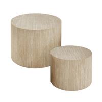 COUCHTISCHE RUND TRAVERTINOPTIK 2er set 58/58/58 cm - Beige, Holzwerkstoff (65.5/58/38cm) - Calicosy