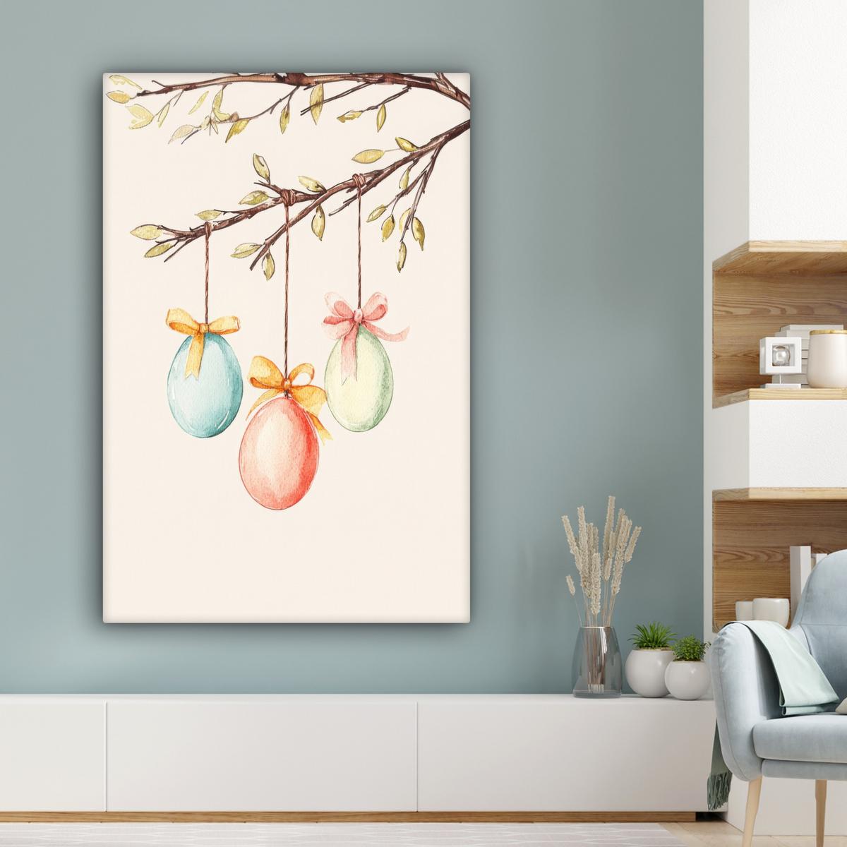 LEINWANDBILD Osterkuchen - Schleife - Eier Deko XXL 80x120 cm - Creme, Textil (80/120cm) - MuchoWow