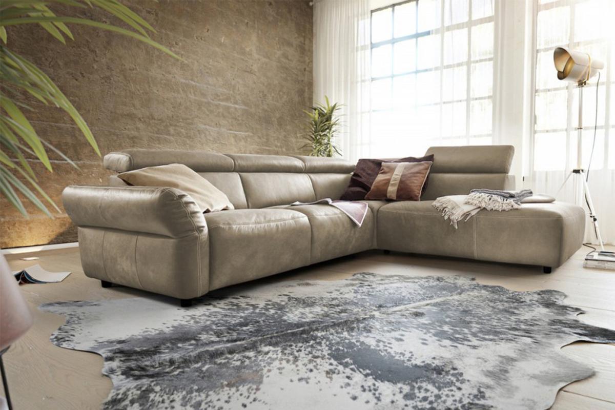 ECKSOFA MOTOR. SITZVORZUG RISO Grau Leder - Schwarz/Grau, Leder (263/240cm) - KAWOLA