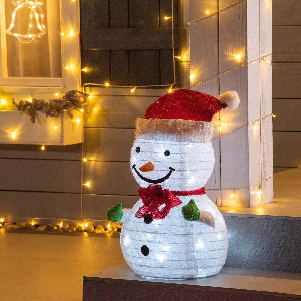 SCHNEEMANN Weihnachtsdekoration mit LED-Lichter Modell Dekoration Polyester - Rot/Weiß, Kunststoff (30/51/30cm) - Outsunny